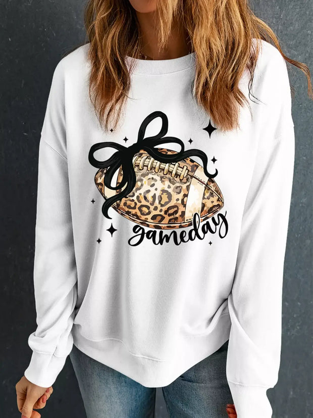 Game Day Leopard Rugby Graphic Crewneck Sweatshirt featuring a stylish animal print football design.