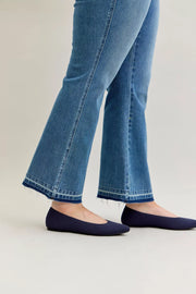 Judy Blue High-Waist Straight Leg Jeans worn with navy ballet flats, showcasing a stylish and comfortable outfit.