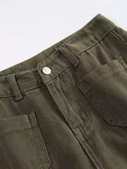 Plus Size Wide Leg Pants with Pockets – Full Length Comfort Fit close-up of fabric, waistband, and pockets.