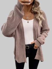 Supreme Comfort Open-Front Cardigan worn over a white top, showcasing relaxed style and soft texture.