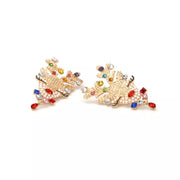 18K Gold Reindeer Earrings sparkling design with synthetic pearls and colorful rhinestones for a festive charm.