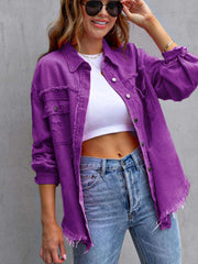 Distressed Fringe Denim Jacket-purple-side-angle.jpg