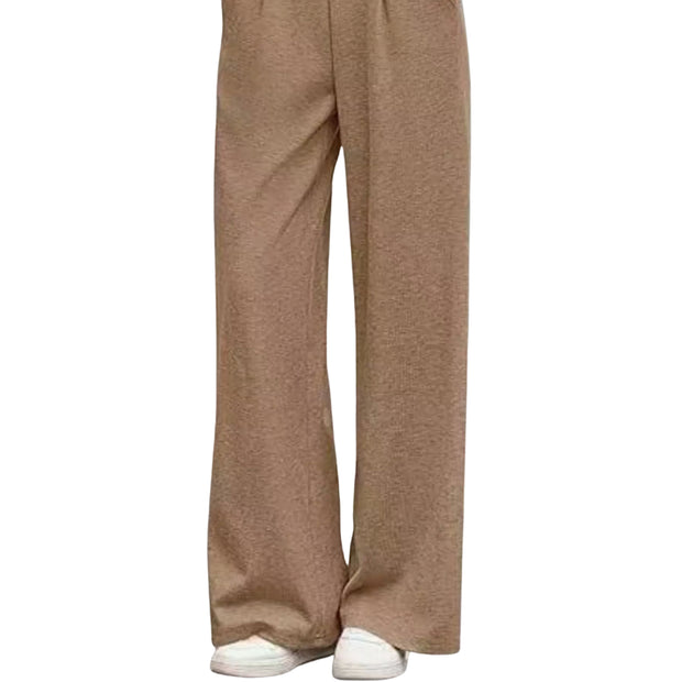High-Waisted Wide-Leg Pants with Pockets in a beige color, showcasing a comfortable fit and stylish design.