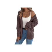 Openwork Knit Open-Front Cardigan – Lightweight Long Sleeve Layering Sweater styled over a white tank top.