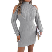 Cold Shoulder Cable Knit Turtleneck Sweater Dress – Long Sleeve Cutout Knit Dress