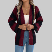 Cozy Color Block Button-Up Cardigan – Long Sleeve Knit Sweater