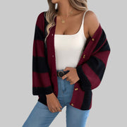 Cozy Color Block Button-Up Cardigan – Long Sleeve Knit Sweater