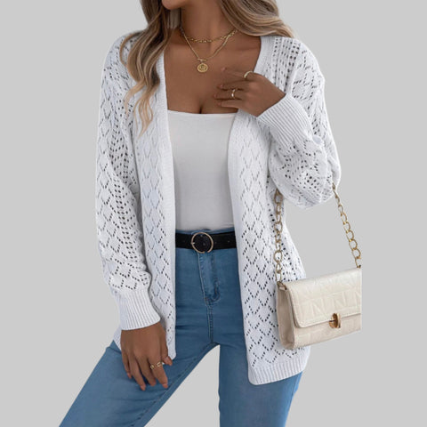 Openwork Knit Open-Front Cardigan – Lightweight Long Sleeve Layering Sweater
