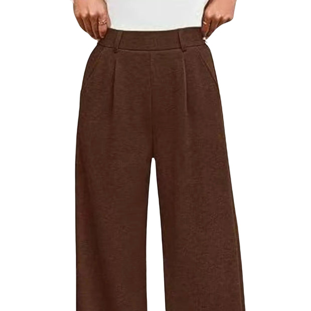 High-Waisted Wide-Leg Pants with Pockets in brown, featuring a flattering silhouette and functional side pockets.