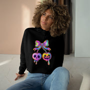 Edgy Crop Hoodie with Rainbow Skull Bow Design, Streetwear, Halloween Fashion, Gift for Her, Trendy Fall Outfit