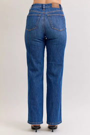 Back view of Judy Blue High-Waist Straight Leg Jeans showcasing the flattering fit and classic style.