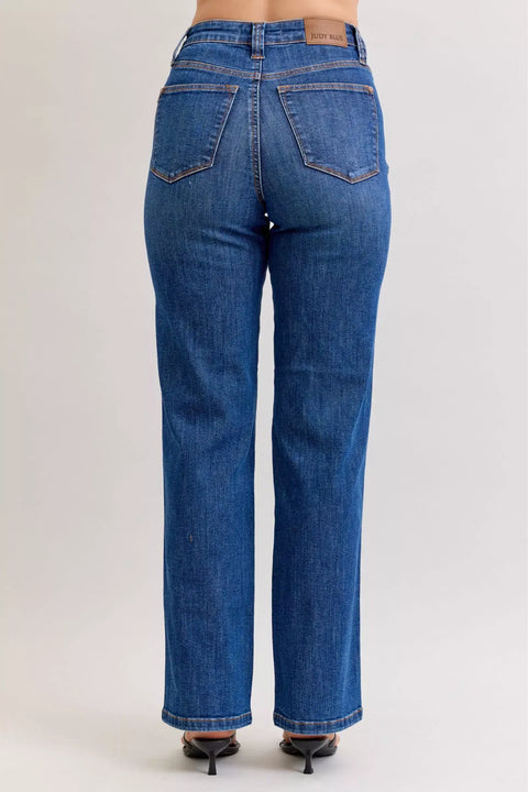 Back view of Judy Blue High-Waist Straight Leg Jeans showcasing the flattering fit and classic style.