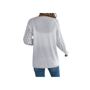 Openwork Knit Open-Front Cardigan – Lightweight Long Sleeve Layering Sweater shown from the back view with openwork knit detailing.