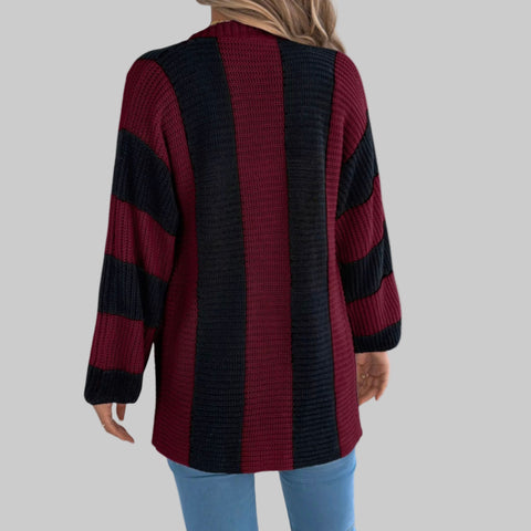 Cozy Color Block Button-Up Cardigan – Long Sleeve Knit Sweater