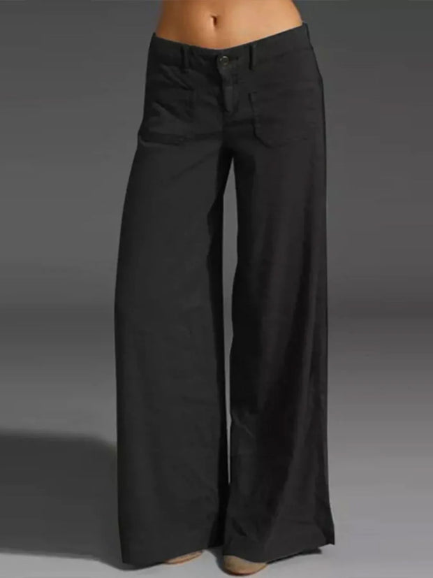 Plus Size Wide Leg Pants with Pockets – Full Length Comfort Fit featuring a relaxed silhouette and side pockets.