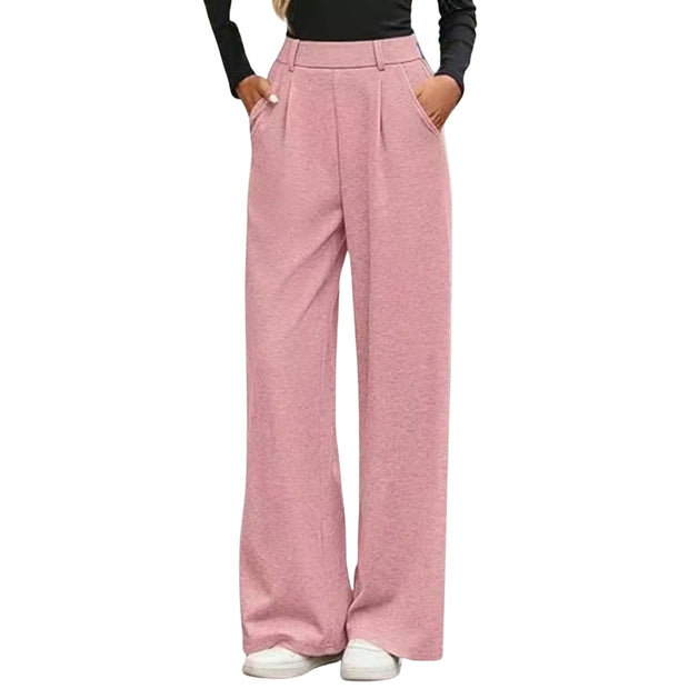High-Waisted Wide-Leg Pants with Pockets in soft pink color, featuring functional pockets and a flattering high waist.