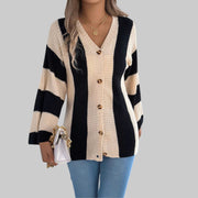 Cozy Color Block Button-Up Cardigan – Long Sleeve Knit Sweater