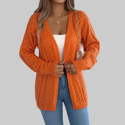 Openwork Knit Open-Front Cardigan – Lightweight Long Sleeve Layering Sweater