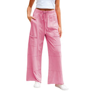 Mineral Wash Reverse Seam Drawstring Elastic Waist pink cargo pants with pockets and wide legs