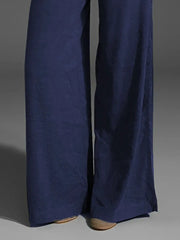 Plus Size Wide Leg Pants with Pockets – Full Length Comfort Fit in navy blue, showcasing wide leg style.