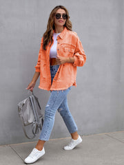 Distressed Fringe Denim Jacket-orange-front-view.jpg