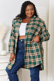 Mandy Plaid Collared Shirt worn by a model, showcasing its chic plaid design and comfortable fit.