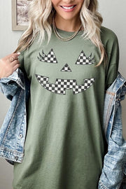 Checker Pumpkin Face Graphic Heavy Cotton Tee featuring playful checker pumpkin face design and a relaxed fit.