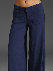 Plus Size Wide Leg Pants with Pockets – Full Length Comfort Fit showcasing the relaxed silhouette and practical pockets.