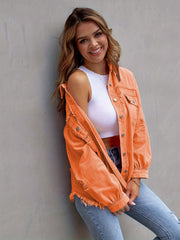 Distressed Fringe Denim Jacket-orange-side-angle.jpg