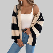 Cozy Color Block Button-Up Cardigan – Long Sleeve Knit Sweater
