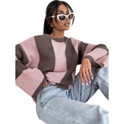 Cozy Color Block Oversized Sweater featuring a relaxed fit in pink and brown, perfect for everyday style.