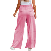 Mineral Wash Reverse Seam Drawstring Elastic Waist cargo pants in pink, featuring a comfortable elastic waistband and back pockets.