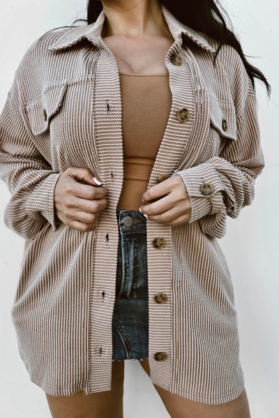 Smoke Gray Corded Drop Shoulder Shacket – Plus Size Oversized Jacket