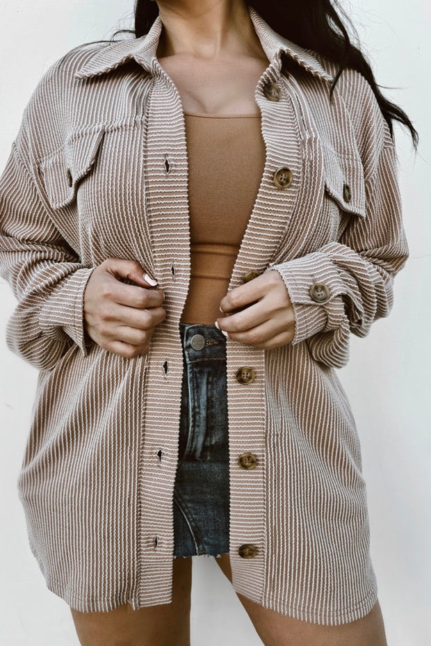 Smoke Gray Corded Drop Shoulder Shacket – Plus Size Oversized Jacket