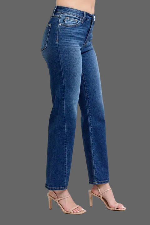 Judy Blue Side Seam Detail Straight Jeans with Pockets displayed on a model in a stylish pose.