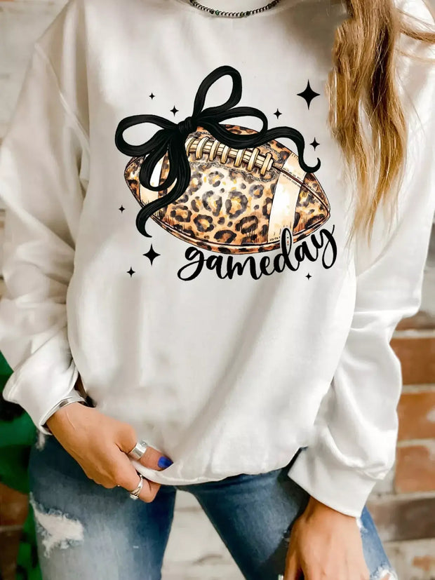 Game Day Leopard Rugby Graphic Crewneck Sweatshirt featuring a stylish leopard print football design.