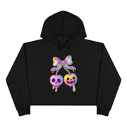 Edgy Crop Hoodie with Rainbow Skull Bow Design, Streetwear, Halloween Fashion, Gift for Her, Trendy Fall Outfit