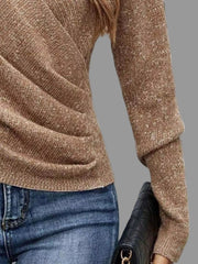 Surplice Long Sleeve Knit Top featuring ribbed detailing and an elegant wrap neckline, perfect for a chic everyday look.