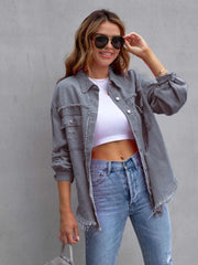 Distressed Fringe Denim Jacket-gray-front-view.jpg
