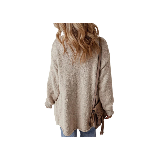 Cozy Button-Up Cardigan with Pockets – Long Sleeve Knit Sweater featuring soft fabric and practical pockets.