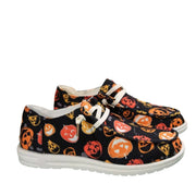 Halloween Pumpkin Print Round Toe Sneakers featuring colorful pumpkin patterns and a comfortable design.