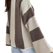 Cozy Color Block Oversized Sweater featuring a comfortable relaxed fit and stylish large knit pattern.