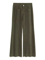 Plus Size Wide Leg Pants with Pockets – Full Length Comfort Fit in stylish olive green design.