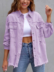 Distressed Fringe Denim Jacket-lavender-side-angle.jpg