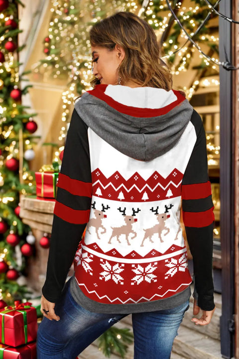 Double Take Christmas Hoodie with festive reindeer design and cozy gray hood, perfect for holiday celebrations.