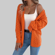 Openwork Knit Open-Front Cardigan – Lightweight Long Sleeve Layering Sweater