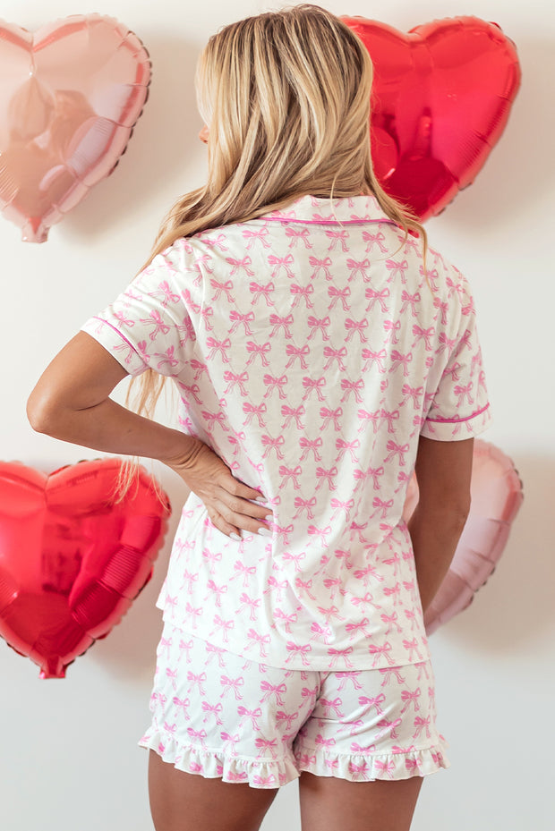 Pink Bowknot Printed Short Pajama Set