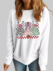 Christmas Tree Graphic Sweatshirt paired with jeans for a casual holiday look — cozy, cute, and festive