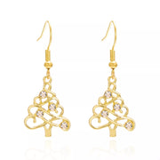 18K Gold Christmas Tree Earrings featuring shimmering rhinestones for festive holiday glamour.
