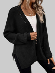 Supreme Comfort Open-Front Cardigan in black, showcasing its soft texture and elegant style.